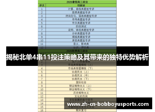 揭秘北单4串11投注策略及其带来的独特优势解析